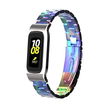 Imagem de Gheper Pulseira de relógio de metal compatível com Samsung Galaxy Fit2 SM-R220 em aço inoxidável, moldura protetora, design de pulseira de substituição para smartwatch 2 SM-R220, acessório (arco-íris)
