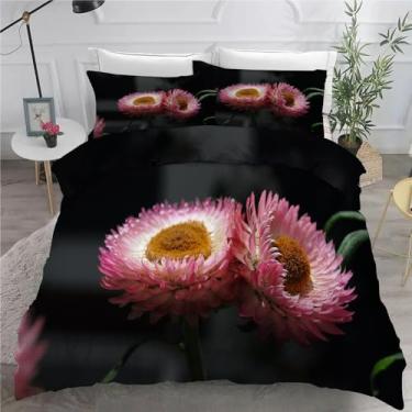 Imagem de Jogo de cama Wax Daisy California King, capa de edredom com flores, conjunto de 3 peças, capa de edredom de microfibra macia 264 x 248 cm e 2 fronhas, com fecho de zíper e laços