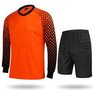 Imagem de Uniformes de goleiro de futebol, roupas de proteção anticolisão de goleiro, camisas e shorts de futebol para adultos e crianças, laranja, GG