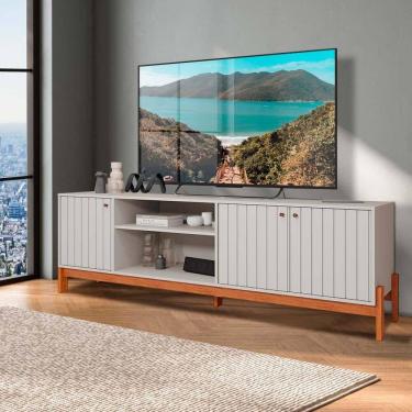 Imagem de Rack Bancada Ripado 3 Portas TV Até 70 Polegadas MDF Off White Cinamomo Honduras JM