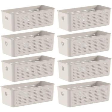 Imagem de Kit 8 Cestos Caixa Organizadora 3L Flow Bege 27x12x9cm Close