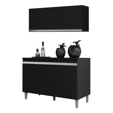 Imagem de Balcão 120mt Manu e Armário Aéreo Andréia com Puxadores Embutidos 