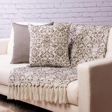 Imagem de Manta para Sofá Dupla Face Jacquard com Franja 1,40x3,50 + 2 Capas de Almofada (01 Arandela Cinza)