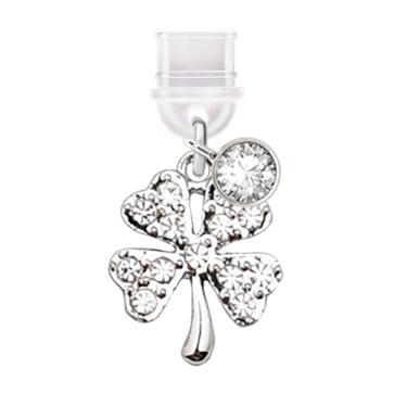 Imagem de ELISE & FONDA TP305 Tipo-C porta de carregamento antipoeira pequeno cristal trevo pingente de telefone celular para Samsung/OnePlus/Xiaomi/oppo telefone Android iPhone 15/16 (branco), approx.1.5 cm