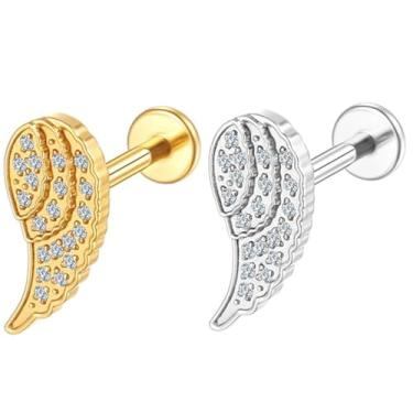 Imagem de LOMISS Brinco Piercing Titanio Piercing Helix Conch Tragus Pvd Asa Zircônia Cravejada Helix Tragus Conch Nariz Boca-Medusa (Dourado)