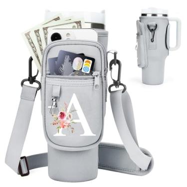 Imagem de Suporte inicial para garrafa de água com alça para copo Stanley de 1,18 ml/copo simples moderno de 1,134 g, bolsa de transporte de garrafa de água com alça, bolso de telefone personalizado A-Z para