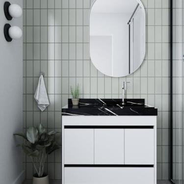 Imagem de Gabinete/toucador para Banheiro Anna 80cm com Cuba Esculpida em Porcelanato Branco