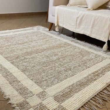 Imagem de Tapete Sala Quarto Artesanal Dupla Face Rustico Minimalista Dama Boho Tear Manual Felpudo Com Franja (Caramelo, 1,50 x 2,00)