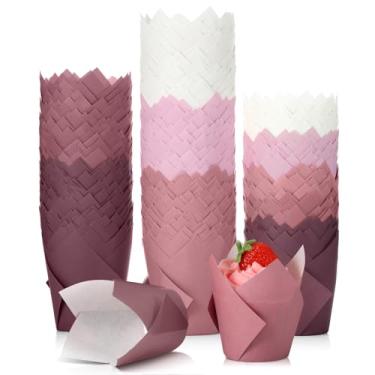 Imagem de Havawish 500 peças de forros de cupcake de tulipa rosa gradiente, forros de cupcake em tamanho padrão à prova de gordura para cupcake para copos de panificação, chá de bebê, casamento, festa de