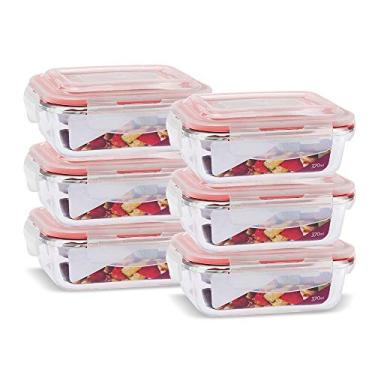 Imagem de KIT 6 Potes de Vidro Retangular com Tampa Hermética 370ml Cor:Azul (QH)