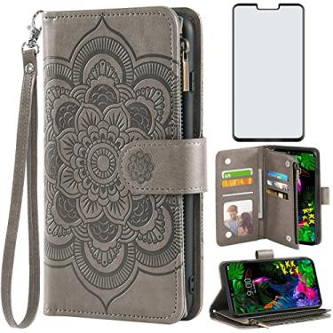 Imagem de Asuwish Capa carteira compatível com LG G8 ThinQ e protetor de tela de vidro temperado flor couro flip porta-cartão suporte capa de celular para LGG8 Thin Q G 8 LG8 G8thinq LGG8thinq 8G mulheres