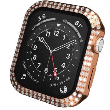 Imagem de Capas Crystal Diamond Bling compatíveis com Apple Watch Series SE 6 5 4 4 44 mm Protetor de tela de vidro temperado embutido, capa protetora ultrafina de policarbonato rígido com strass para iWatch