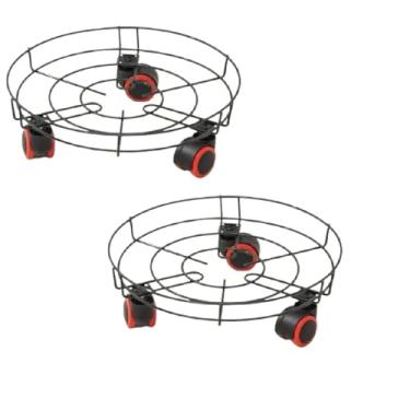 Imagem de 2 Suporte Botijão Gás Vaso em Metal Organizador 3 Rodinhas