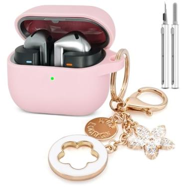 Imagem de Koujaon Capa compatível com Samsung Galaxy Buds 3/Galaxy Buds 3 Pro, capa de silicone para Galaxy Buds 3 Pro, Galaxy Buds 3, capa protetora com chaveiro brilhante para mulheres/meninas (rosa)