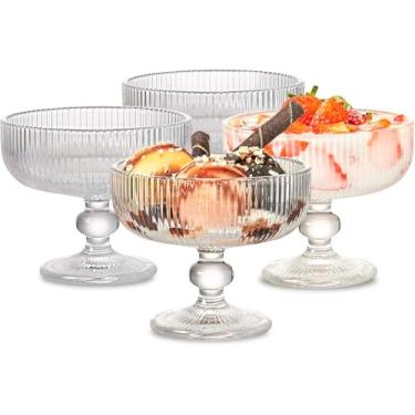 Imagem de Conjunto de 6 Taças em Vidro - Jogo Canelado para Sobremesa e Sorvete, 320ml