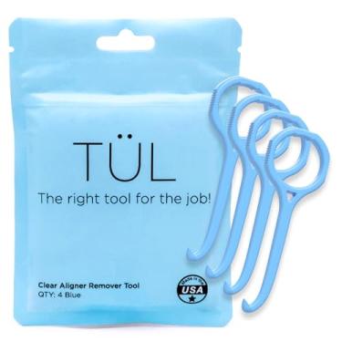 Imagem de TÜL | Apenas ferramenta de remoção Invisalign feita nos EUA | Substituição vitalícia | Ferramenta de remoção de alinhador e ferramenta de remoção de retentor recomendada pela Ortho | Pacote com 4 Azul
