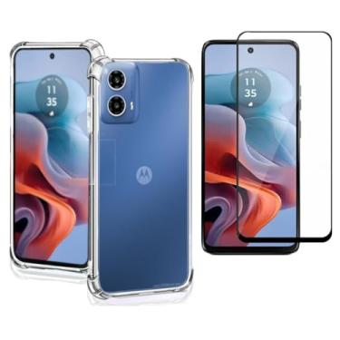 Imagem de Kit Capa Capinha + Película 3D para Moto G34 | Anti-Impacto | Transparente | Proteção Total | Case Air Anti Impacto Transparente + Película De Vidro Temperado 3d Resistente