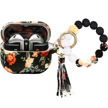 Imagem de PowerDriver Capa compatível com Samsung Galaxy Buds 3 e Galaxy Buds 3 Pro (2024), linda capa protetora de silicone de carregamento sem fio com pulseira chaveiro para mulheres e meninas (rosa vintage)