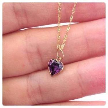Imagem de Pingente Coração Ametista Lilás Roxo Ouro 18k 750 - DR Joias