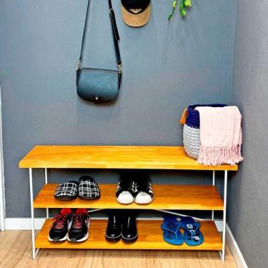 Imagem de Sapateira Banco Industrial de Ferro e Madeira Carvalho e Branco - ArtF