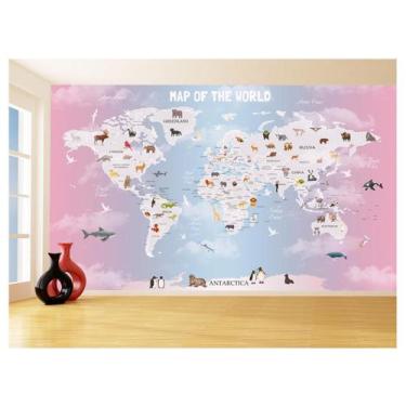 Imagem de Papel De Parede 3D Mapa Mundi Infantil Animais 3,5M Nmu86 - Você Decor