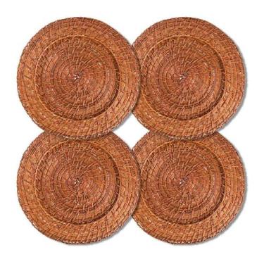 Imagem de Kit 4 Unidades Sousplat Redondo Marrom Rattan 32Cm Rafimex