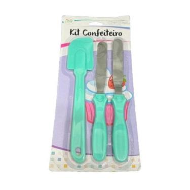 Imagem de Kit 3 Espátulas Inox e Silicone Para Confeitar Bolo Cosy, Verde