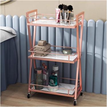 Imagem de Salão de beleza sobre rodas Máquina de beleza Carrinho de rolamento de metal Organizador de maquiagem Spa Utilitário de 3 camadas para armazenamento de manicure Carrinho de rolamento com rod
