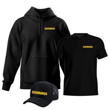 Imagem de Moletom Blusa de Frio Estampa Segurança + Bone E Blusa Preta - Relaxad