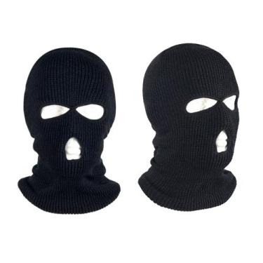 Imagem de Balaclava Touca Ninja Preta 3 Furos Máscara Motoqueiro Segurança Frio 