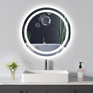 Imagem de Espelho redondo jateado iluminado com led frio frontal 70cm - Woodglas