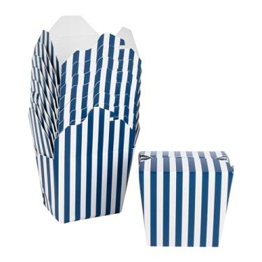 Imagem de Recipientes para alimentos Bio Tek de 9,5 x 8,5 x 8,5 cm, 200 caixas para viagem de macarrão – descartáveis, listradas, caixas de papel azul e branco de 473 ml, retangular, para alimentos quentes ou