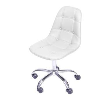 Imagem de Cadeira Giratória Eames Botonê Assento PU Branca Base Rodizio Cromada 