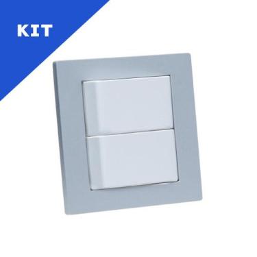 Imagem de Kit Espelho Duplo Reto 2 Interruptores Cinza - CONNECT CAIXA TOMADA