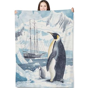 Imagem de Turamurra Cobertor de pinguim de expedição antártica 127 x 152 cm, cobertores fofos de pelúcia de pinguim, ideal para decoração de casa, sofá, cama, viagens, para adultos e crianças
