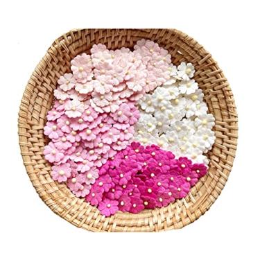 Imagem de Conjunto de 50 pequenos enfeites de flores bonitas com haste de linha multicolorida 1 tom rosa tamanho 0,8 cm flores de papel amoreira suprimentos de artesanato enfeites de reserva de sucata para