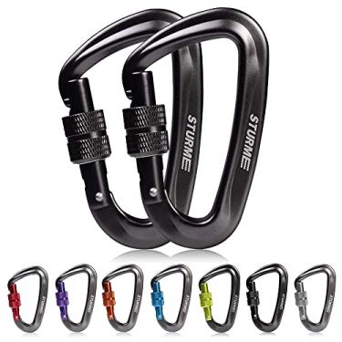 Imagem de Clipe de mosquetão com trava STURME - 12KN/2697lbs Alumínio Ultra resistente e leve, Mosquetão de porta de fenda resistente para rede de transporte coleira ou chaveiro e mais (2 peças), Preto, 3"