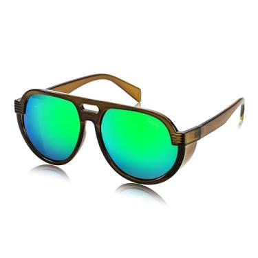 Imagem de FEISEDY Óculos de sol aviador Steampunk com protetores laterais para homens e mulheres anos 80 retrô top plano superdimensionado B0096, Armação verde/lente verde, 58MM