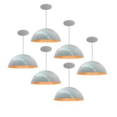Imagem de Kit 6 Luminária Pendente Meia Lua 34cm Com Interior Laranja Com Fiação