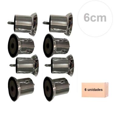 Imagem de Kit 6 Pé Para Móveis Cromado Pezinho 6cm Rack Sofá Armário - Gamplast