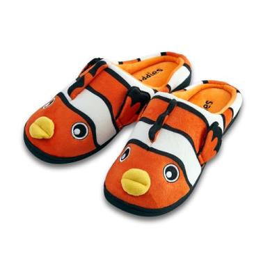 Imagem de Coddies Pantufas de peixe-palhaço | Chinelos engraçados de peixe para homens, mulheres e crianças | Sapatos de pelúcia para casa de animais - Solas de espuma viscoelástica - presentes de Natal,