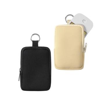 Imagem de uekeboag 2 peças pequena bolsa macia de neoprene com zíper, mini bolsa de maquiagem portátil, acessório de moda com gancho de pressão, bolsa de moedas, batom, organizador de viagem cosmético, Preto e