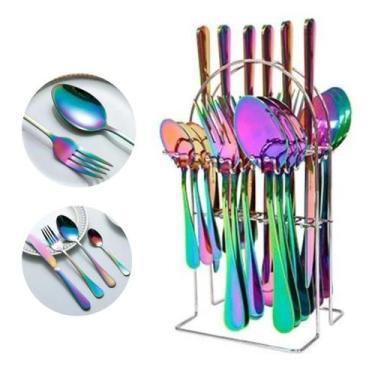 Imagem de Kit Talheres Colorido Faqueiro Conjunto Inglaterra Talheres - KEHOME