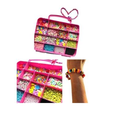 Imagem de Malinha Rosa Para Fazer Colares e Pulseiras Infantil Com 1400 Peças - 