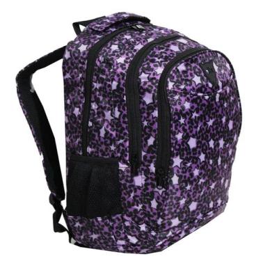 Imagem de Mochila Feminina Infantil Juvenil Escolar Preta e Lilás DL0668 - Denle