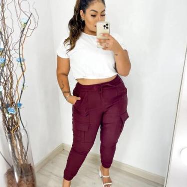 Imagem de Calça Feminina Plus Size Bengaline Cargo com Bolso Lateral Moda Plus S
