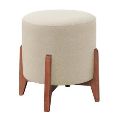 Imagem de Puff Thor Luxo Madeira Maciça Tecido Veludo Bege - Global Telecom