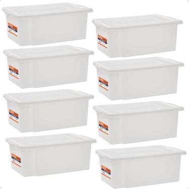 Imagem de Kit 8 Caixa C/ Tampa Linha Pro 25Litros Branca 521 Paramount