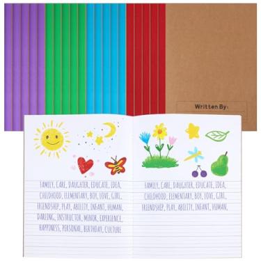 Imagem de Henoyso Caderno de composição primária para crianças diário primário K-2 a granel 24 x 19 cm diário de escrita com coluna arco-íris 60 páginas desenho infantil e diário branco para estudantes do