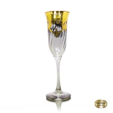 Imagem de Taça Champagne Cristal Italiano Fumê Guirlandas em Ouro - LUXdécor